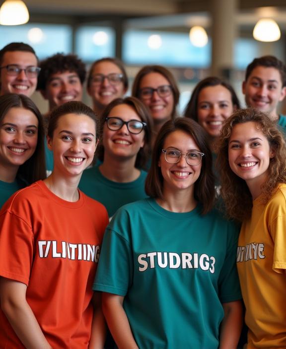 A smiling bowling league team posing with their team shirts, celebrating their camaraderie.